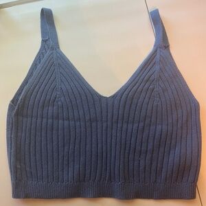 Aerie Blue V Neck Crochet Crop Tank Top
